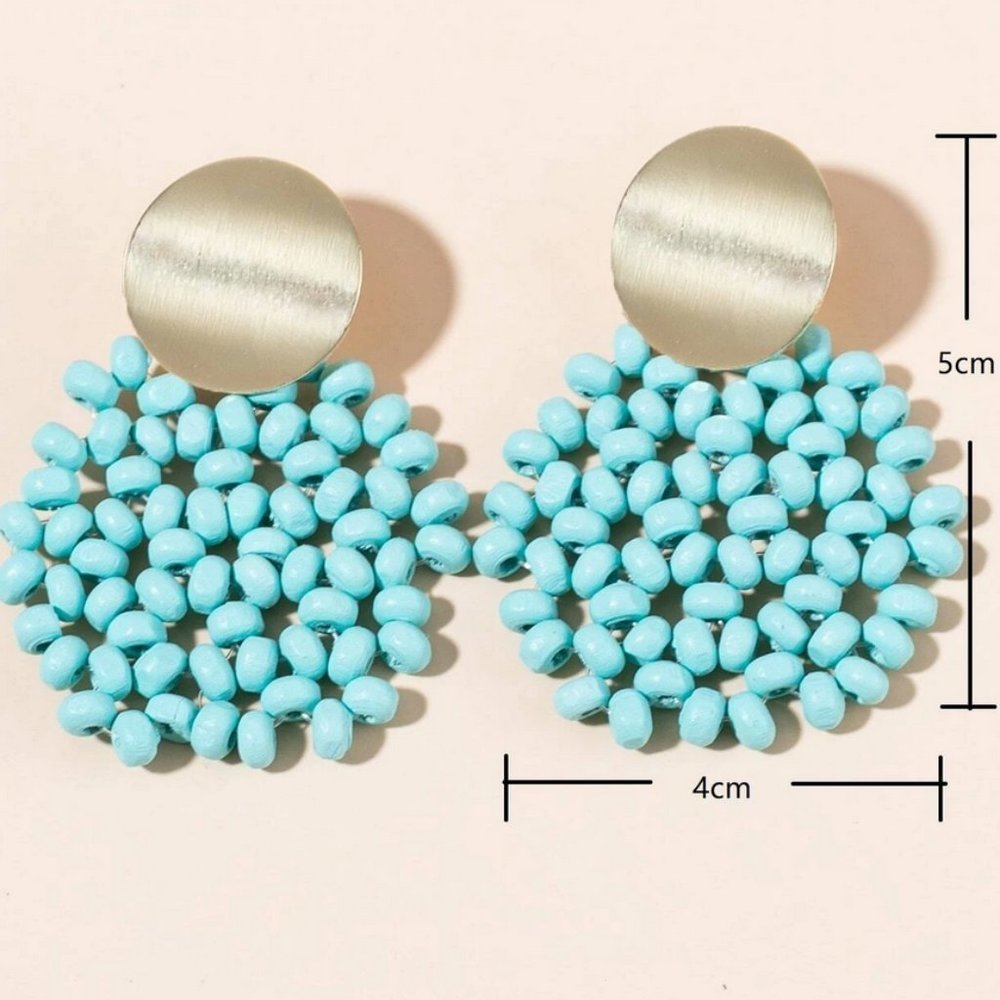 Blue Womens Bead Decor Drop Earrings - Picture 2 of 3